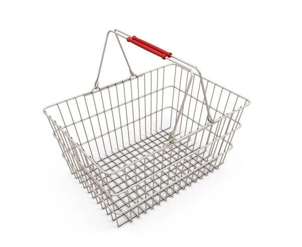 Cesta de supermercado de compras isolado no branco — Fotografia de Stock
