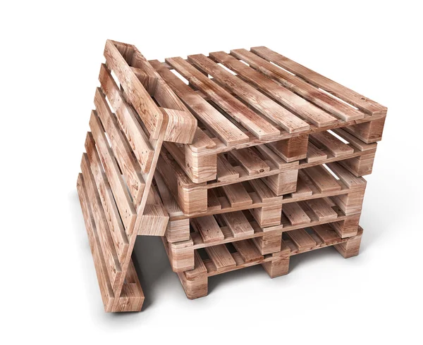 Montón de palets de madera aislados en blanco — Foto de Stock
