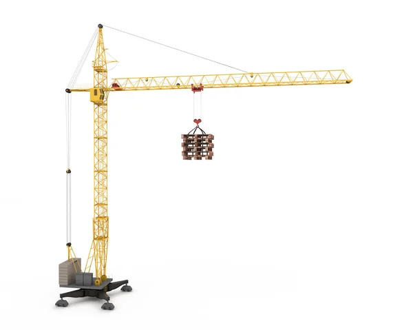 Crane with hook hanging pallets — Stock Photo, Image