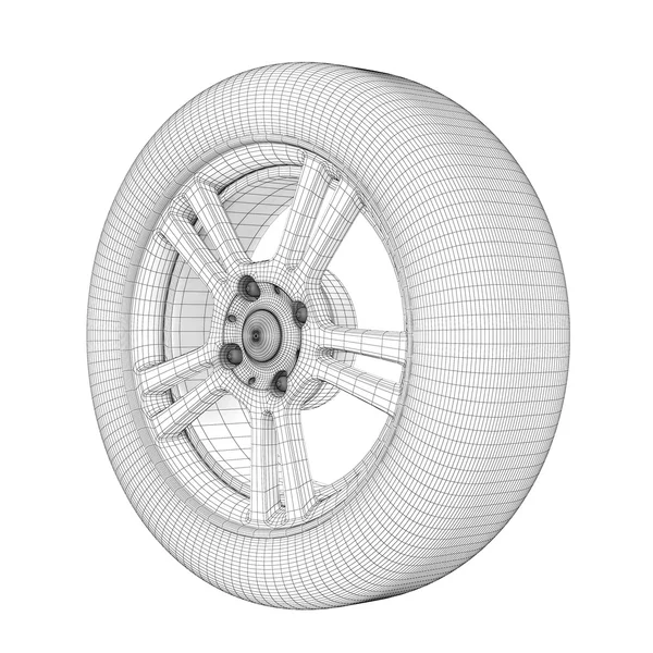 Hjulet på en vit tråd modell — Stockfoto