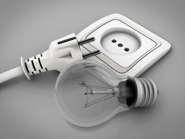 Bulb against the electric socket and an electrical plug — Stock Photo, Image