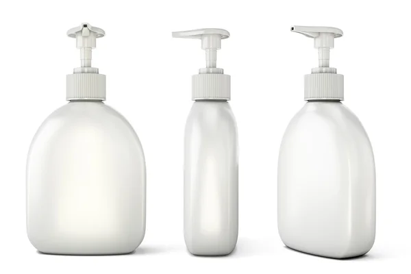 Set of bottles with liquid soap from different types — Stock Photo, Image