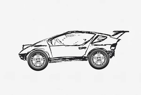 The concept of the car is drawn by hand — Stock Photo, Image