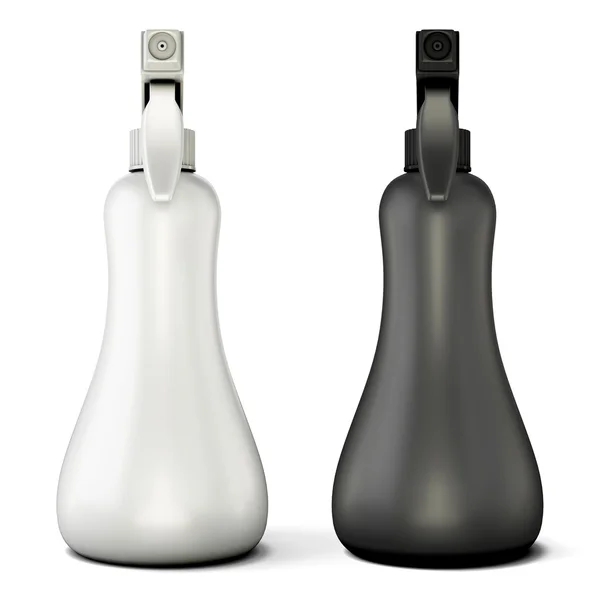 Белый и черный спрей бутылку макет изолирован на белом — стоковое фото