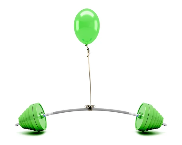 Green balloon lifting a barbell — Stock Photo, Image