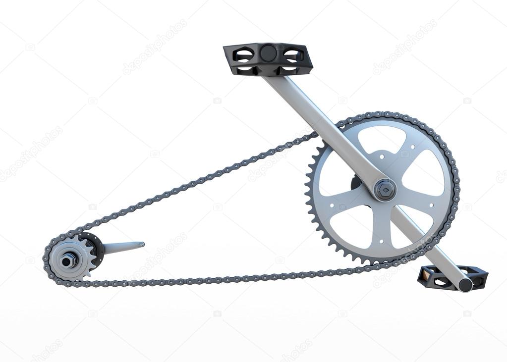 Bicycle chain with pedals front view