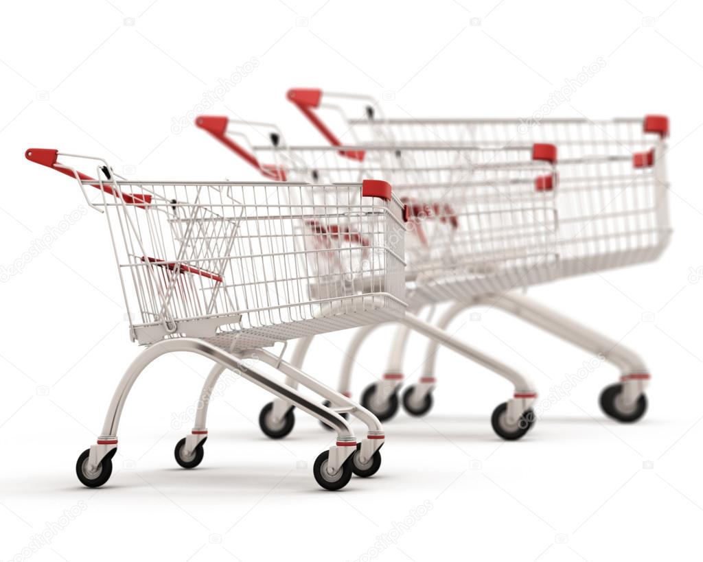 Carts for shopping of the different sizes built in a row