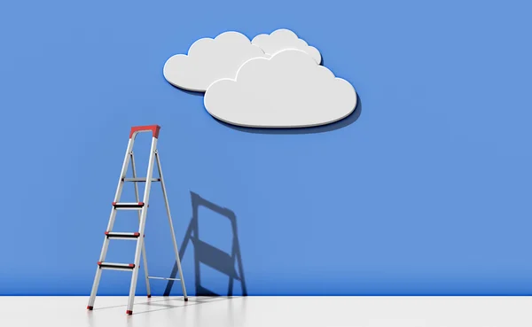 Leiter gegen eine blaue Wand mit einer Wolke — Stockfoto