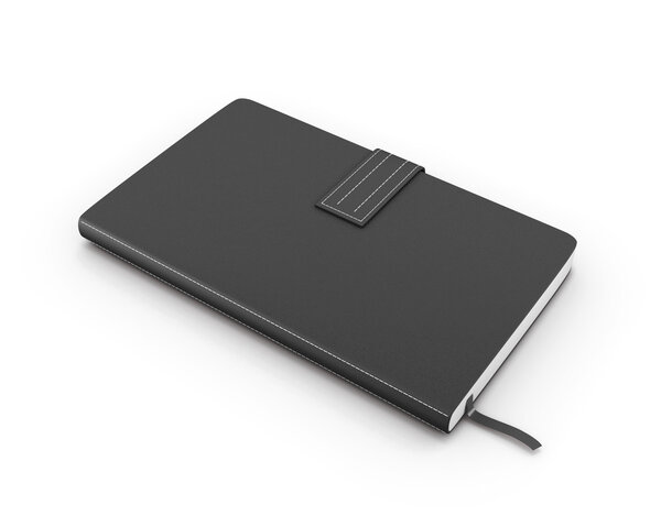 Black notebook for notes on a white background. 3d illustration.