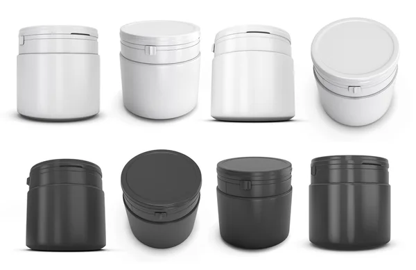 Set of template white and black  plastic can for products — Stock Photo, Image