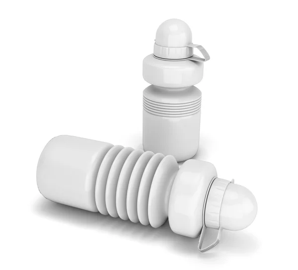 İki beyaz daraltılabilir spor su şişesi — Stok fotoğraf