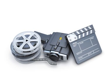 Retro film kamera clapper yönetim kurulu ve film reel