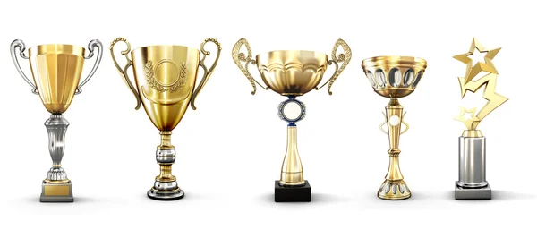 Set of golden trophies isolated on white background — Stock Photo, Image