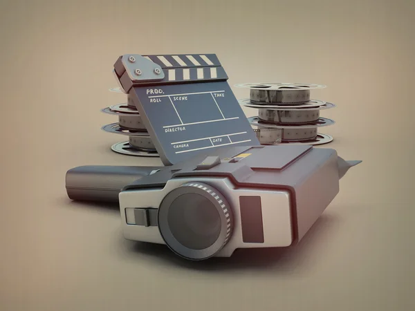 Movie camera on the background of films