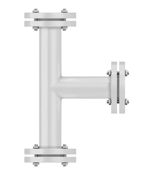 Bílá T-pobočka plynové potrubí prvek close-up na bílé — Stock fotografie