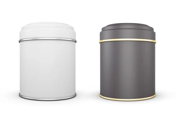 Black and white cans of tea on a white — 스톡 사진