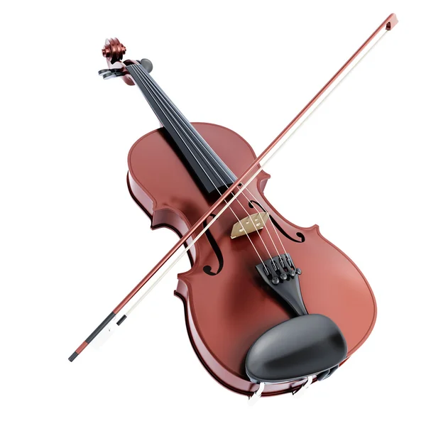 Violin and bow on a white background — Stock Photo, Image