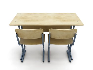 iki sandalye ile 3D çizim okul Masası