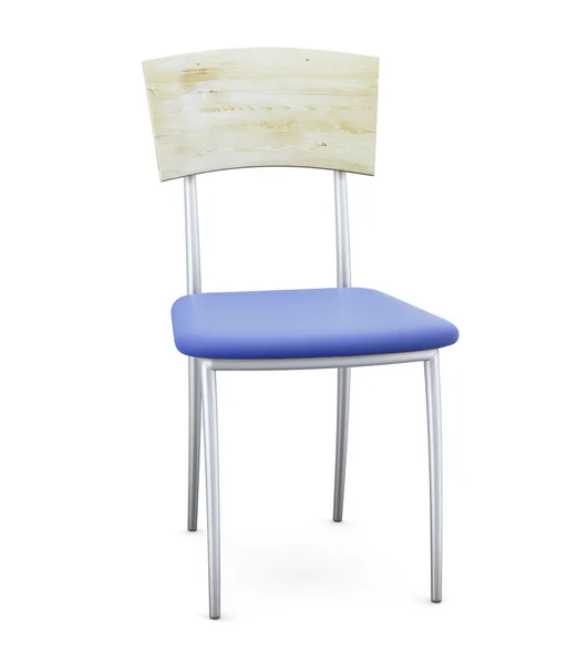 Blue chair with chrome legs and wooden back — Stock Photo, Image