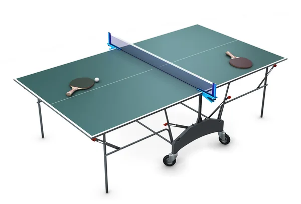 Tenis de mesa con raquetas de tenis y una pelota en él . — Foto de Stock