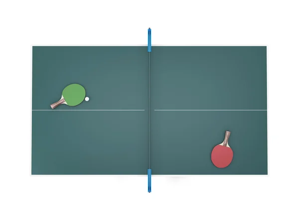 Tenis vista a la mesa y dos raquetas de tenis con pelota . — Foto de Stock