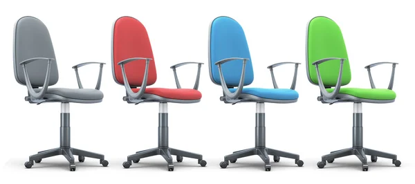 Vier stoelen van het Bureau van verschillende kleuren. Rechtenvrije Stockafbeeldingen