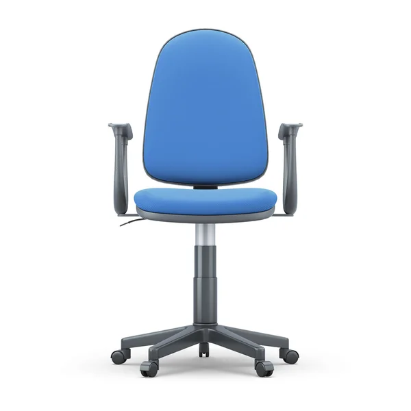 Chaise de bureau avec une garniture bleue sur fond blanc — Photo