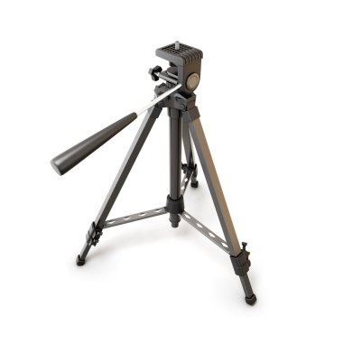Beyaz bir arka plan üzerinde tripod taşımak