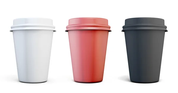 Set van plastic koffie kopjes van verschillende kleuren — Stockfoto