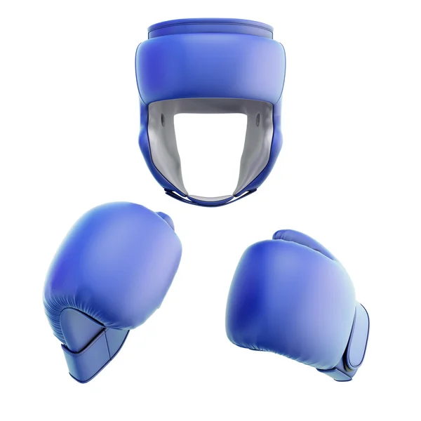 Синій боксерський шолом з рукавичками — стокове фото