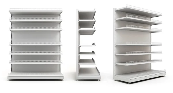 Set of displays with shelves on white — Stock Photo, Image