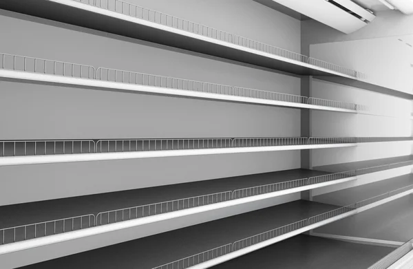 Row of supermarket shelves close-up — Stock Photo, Image