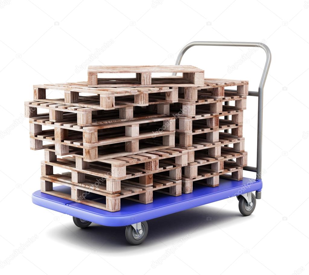 Transport trolley with pallets close-up