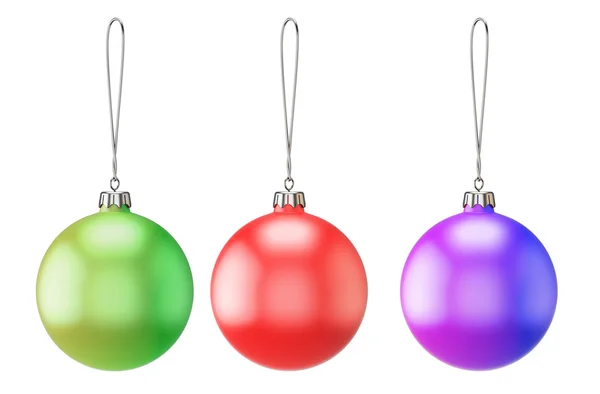 Set aus drei leeren Weihnachtskugeln in verschiedenen Farben — Stockfoto
