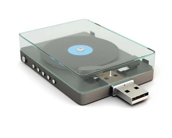 Moderne USB-drive voor muziek in de vorm van een platenspeler met USB-c — Stockfoto