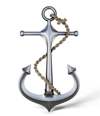 Anchor with rope on a white