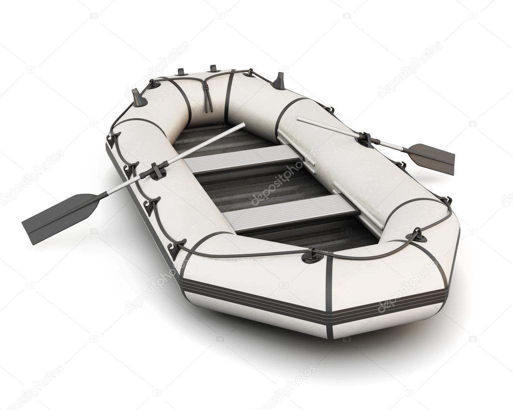 White inflatable rubber boat with oars