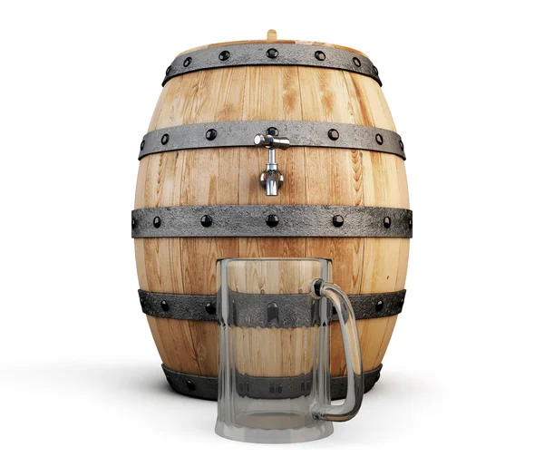 Barrel of beer and empty glass for beer — Stock Photo, Image