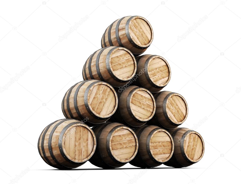 Stack of barrels isolated on white background.