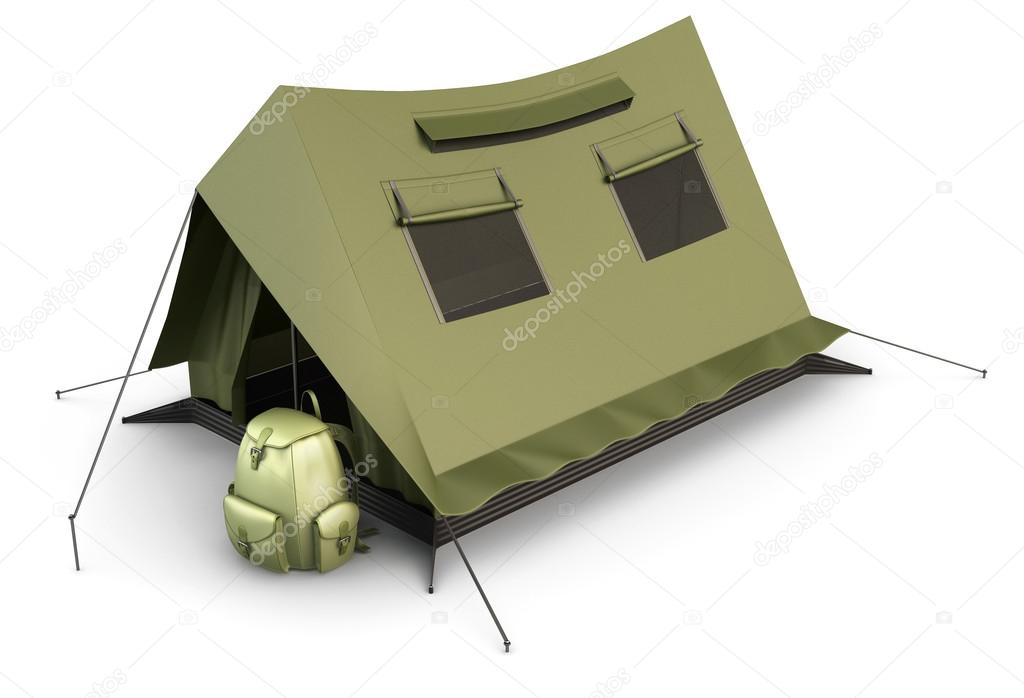 Tourist tent and backpack