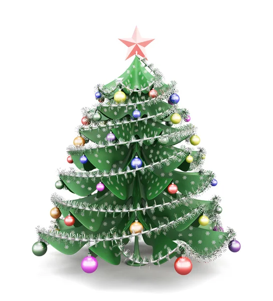 Geschmückter Papier-Weihnachtsbaum. 3d. — Stockfoto