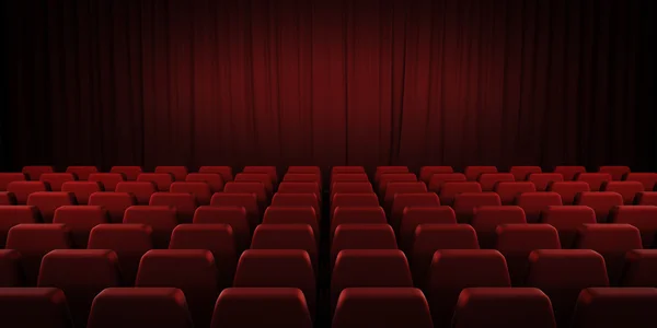 Closed theater red curtains and seats. 3d. — Stock Photo, Image