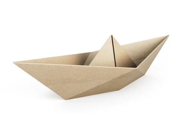 Origami barco fuera reciclar papel sobre fondo blanco —  Fotos de Stock