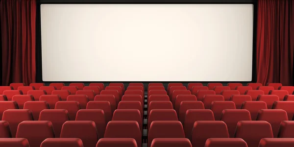 Cinema scherm met open gordijn. 3D. — Stockfoto