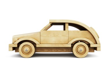Wooden car side view. 3d. clipart