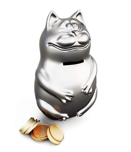 Cat moneybox isolated on white background. 3d. — Stock Photo, Image