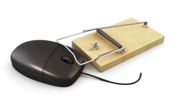 Datormus i en råttfälla. 3D. — Stockfoto
