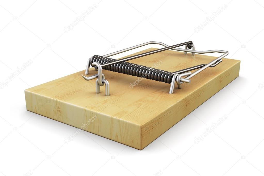 Mousetrap close-up isolated on white background. 3d.