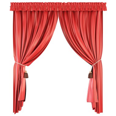 Beyaz arka plan üzerinde izole dekorlarıve. Kırmızı perdeleri.