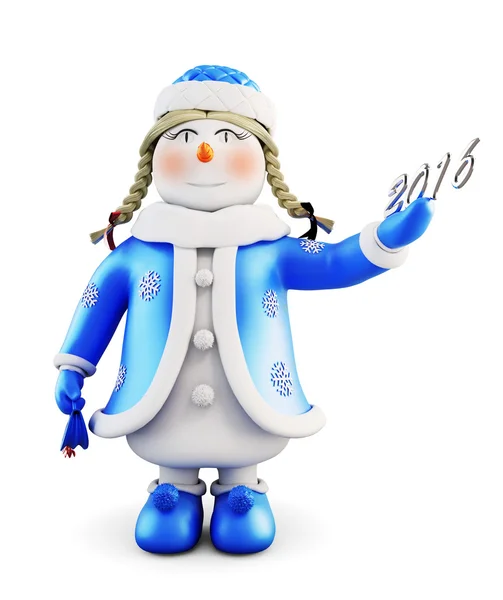 Snowman-girl isolated on white background. Front view. 3d. — Stock Photo, Image